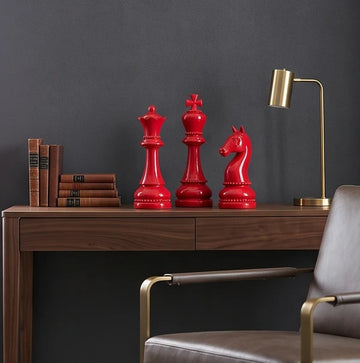 Giant Red Chess Pieces Decor Set of 3 - King, Queen & Knight Sculptures