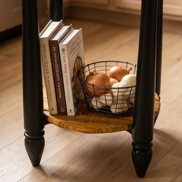 Round Olive Wood Kitchen Island Cart - Luxury Butcher Block Food Prep Station