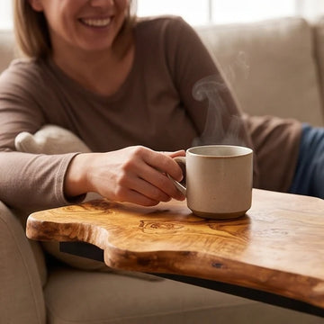 Luxury Live Edge Waterfall C-Table - Modern Slide Under Wood Sofa Side Table