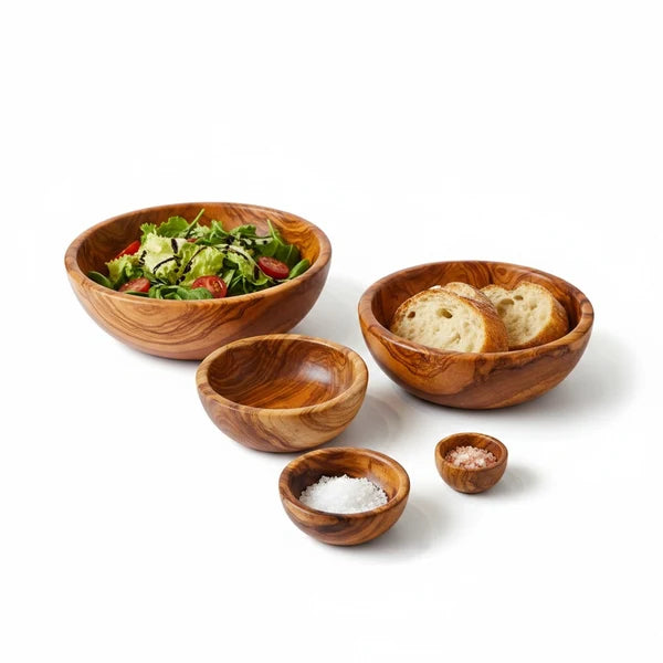 Handmade Olive Wood Bowl | Hand-Turned Wooden Salad Fruit & Serving Bowl | Beautiful Swirling Natural Grain | 6–20 cm