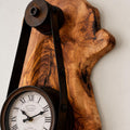 Side angle showing solid wood thickness of an olive wood rustic hanging timepiece clock. | Olive Wood Rustic Hanging Timepiece Wall Clock - Olivaryn