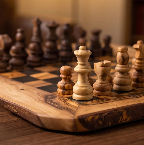Handcrafted Olive Wood Chess Set – Premium Flat Wooden Chess Board (Multiple Sizes Available)